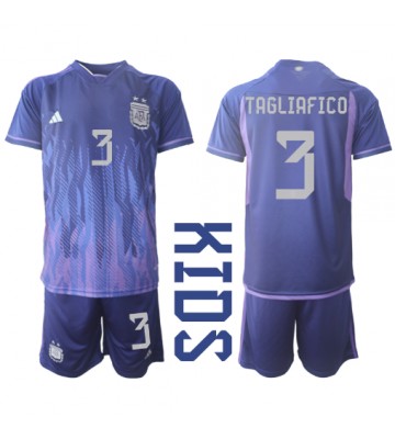 Argentina Nicolas Tagliafico #3 Replika Babytøj Udebanesæt Børn VM 2022 Kortærmet (+ Korte bukser)